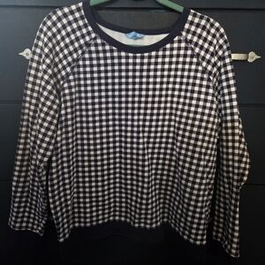 Draper James Navy and White Checkered Sweatshirt XXL